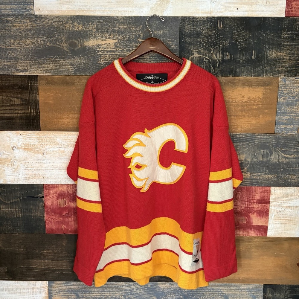 Vintage Reebok Roger Edwards Calgary Flames Jersey Sweater Mens Large 90s Red